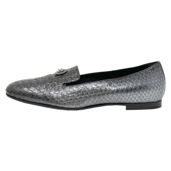 Chanel Grey Python CC Logo Loafers Flats 39.5 Silver Hardware - Picture 2 of 11